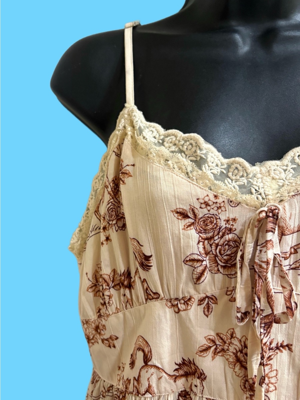 Angie Horse Print Cream Floral Lace-Trim Maxi Dress⭐️NWT⭐️ - Picture 6 of 8